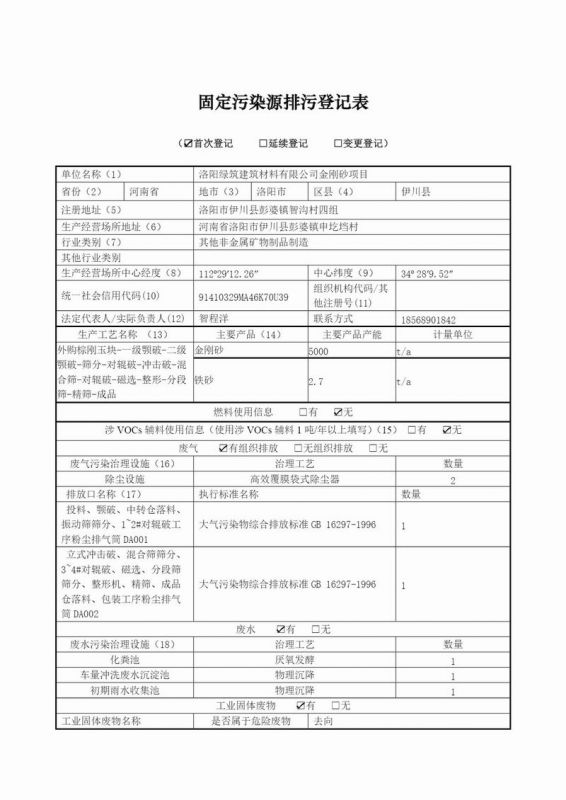 固定污染源排污登記表